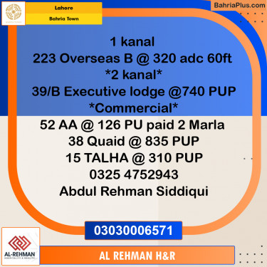 1 Kanal Residential Plot for Sale in Bahria Town, Lahore - (BP-359909)