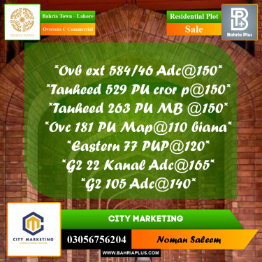 Residential Plot for Sale in Overseas C Commercial -  Bahria Town, Lahore - (BP-360041)