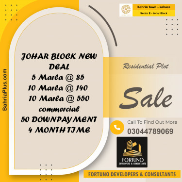 Residential Plot for Sale in Sector E - Johar Block -  Bahria Town, Lahore - (BP-360070)