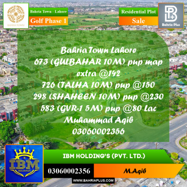 5 Marla Residential Plot for Sale in Golf Phase 1 -  Bahria Town, Lahore - (BP-360117)