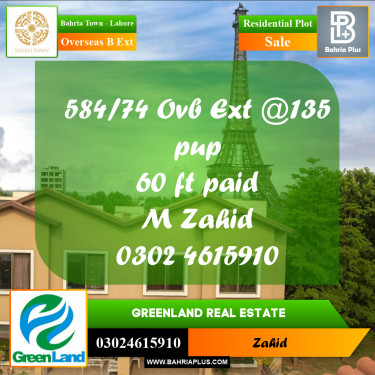 10 Marla Residential Plot for Sale in Overseas B Ext -  Bahria Town, Lahore - (BP-360128)
