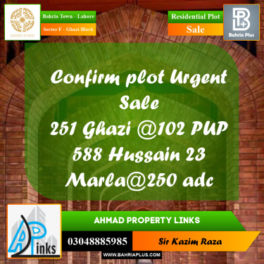 10 Marla Residential Plot for Sale in Sector F - Ghazi Block -  Bahria Town, Lahore - (BP-360171)