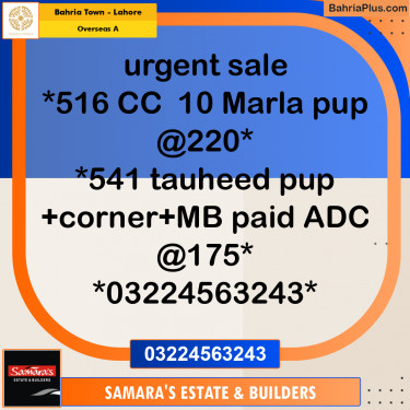 10 Marla Residential Plot for Sale in Overseas A -  Bahria Town, Lahore - (BP-360287)