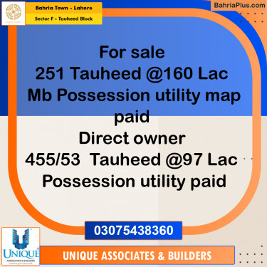 10 Marla Residential Plot for Sale in Sector F - Tauheed Block -  Bahria Town, Lahore - (BP-360299)