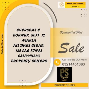 12 Marla Residential Plot for Sale in Overseas C -  Bahria Town, Lahore - (BP-360314)