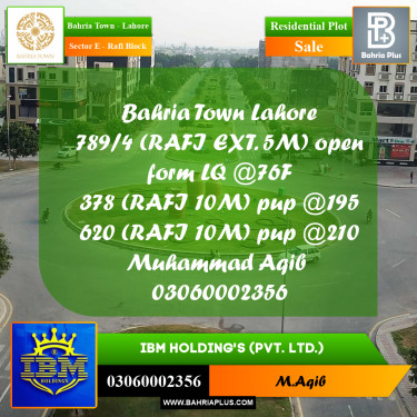 5 Marla Residential Plot for Sale in Sector E - Rafi Block -  Bahria Town, Lahore - (BP-360372)