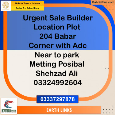 1 Kanal Residential Plot for Sale in Sector A - Babar Block -  Bahria Town, Lahore - (BP-360450)