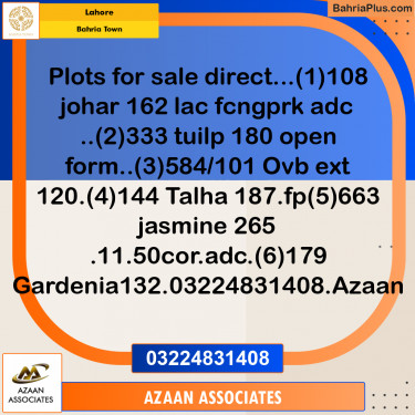 7.5 Marla Residential Plot for Sale in Bahria Town, Lahore - (BP-360572)