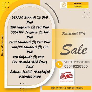 Residential Plot for Sale in Bahria Town, Lahore - (BP-360607)
