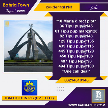 10 Marla Residential Plot for Sale in Sector F - Tipu Commercial -  Bahria Town, Lahore - (BP-360611)