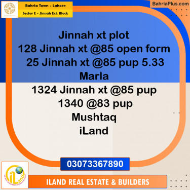 5 Marla Residential Plot for Sale in Sector E - Jinnah Ext. Block -  Bahria Town, Lahore - (BP-360637)
