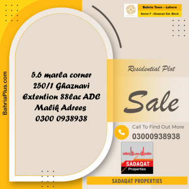 Residential Plot for Sale in Sector F - Ghaznavi Ext. Block -  Bahria Town, Lahore - (BP-360770)