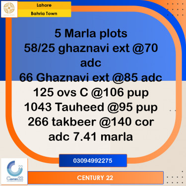 5 Marla Residential Plot for Sale in Bahria Town, Lahore - (BP-360780)