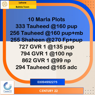 10 Marla Residential Plot for Sale in Bahria Town, Lahore - (BP-360786)