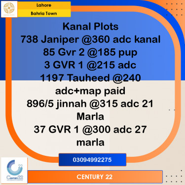 1 Kanal Residential Plot for Sale in Bahria Town, Lahore - (BP-360824)