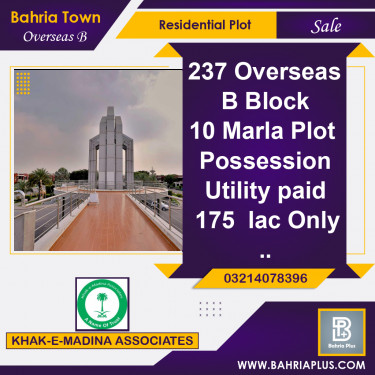 10 Marla Residential Plot for Sale in Overseas B -  Bahria Town, Lahore - (BP-360905)
