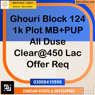 1 Kanal Residential Plot for Sale in Sector B - Ghouri Block -  Bahria Town, Lahore - (BP-360921)