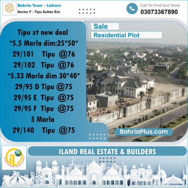 5.33 Marla Residential Plot for Sale in Sector F - Tipu Sultan Ext. -  Bahria Town, Lahore - (BP-360972)