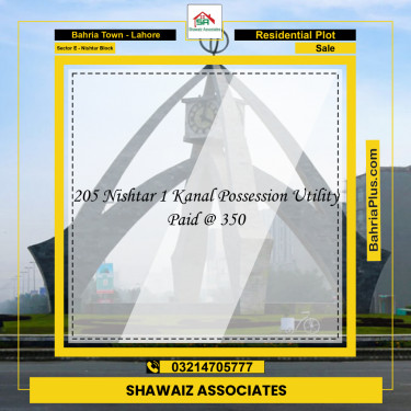 1 Kanal Residential Plot for Sale in Sector E - Nishtar Block -  Bahria Town, Lahore - (BP-360999)