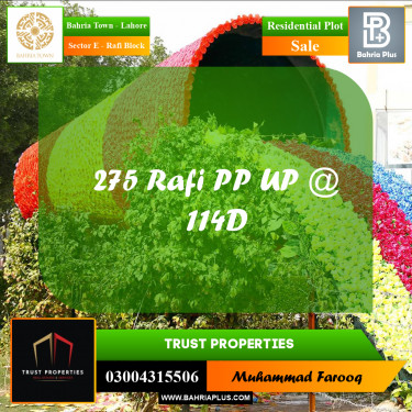 5 Marla Residential Plot for Sale in Sector E - Rafi Block -  Bahria Town, Lahore - (BP-361015)
