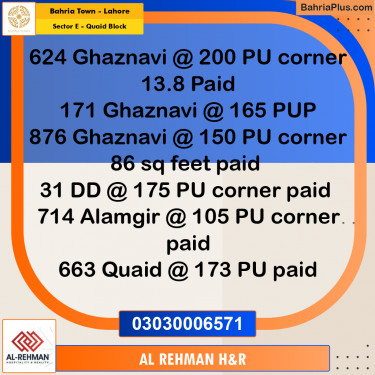 10 Marla Residential Plot for Sale in Sector E - Quaid Block -  Bahria Town, Lahore - (BP-361555)