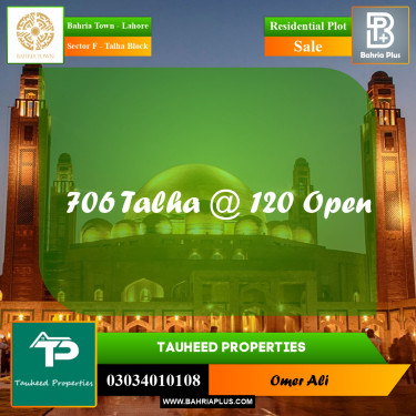 10 Marla Residential Plot for Sale in Sector F - Talha Block -  Bahria Town, Lahore - (BP-361924)