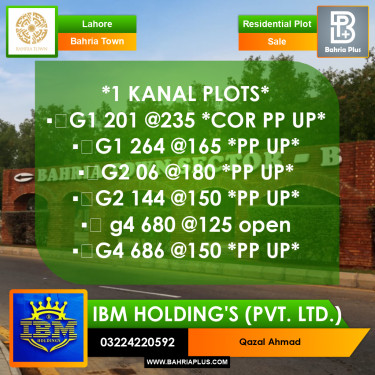 1 Kanal Residential Plot for Sale in Bahria Town, Lahore - (BP-362000)