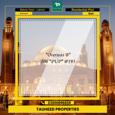 10 Marla Residential Plot for Sale in Overseas B -  Bahria Town, Lahore - (BP-362032)