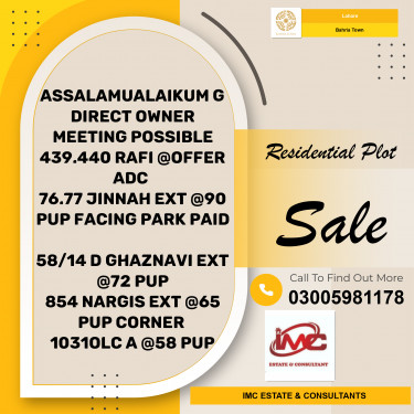 Residential Plot for Sale in Bahria Town, Lahore - (BP-362556)
