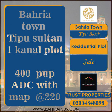 1 Kanal Residential Plot for Sale in Sector F - Tipu Sultan Block -  Bahria Town, Lahore - (BP-362731)