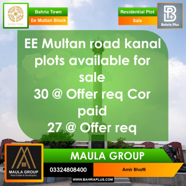 1 Kanal Residential Plot for Sale in Sector D - EE Multan Block -  Bahria Town, Lahore - (BP-362903)