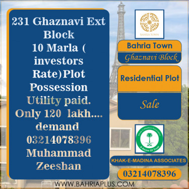 10 Marla Residential Plot for Sale in Sector F - Ghaznavi Block -  Bahria Town, Lahore - (BP-362934)