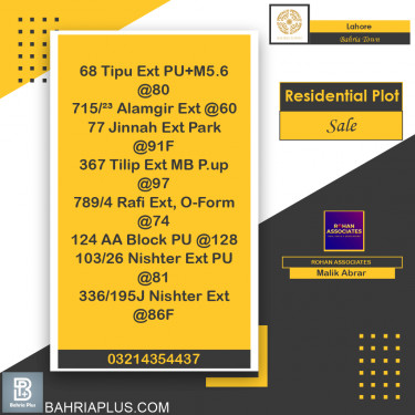 Residential Plot for Sale in Bahria Town, Lahore - (BP-362979)