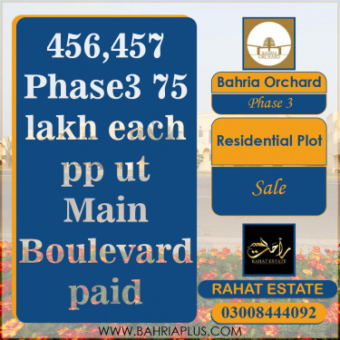 8 Marla Residential Plot for Sale in Phase 3 -  Bahria Orchard, Lahore - (BP-363043)