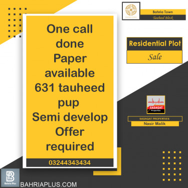 10 Marla Residential Plot for Sale in Sector F - Tauheed Block -  Bahria Town, Lahore - (BP-363343)