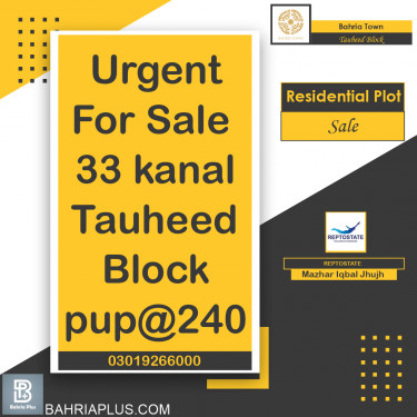20 Marla Residential Plot for Sale in Sector F - Tauheed Block -  Bahria Town, Lahore - (BP-363422)
