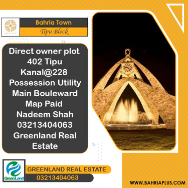 1 Kanal Residential Plot for Sale in Sector F - Tipu Sultan Block -  Bahria Town, Lahore - (BP-363524)