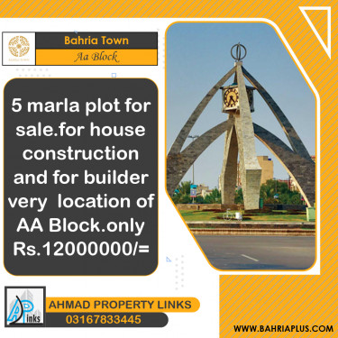 5 Marla Residential Plot for Sale in Sector D - AA Block -  Bahria Town, Lahore - (BP-363623)