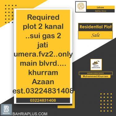 2 Kanal Residential Plot for Sale in Bahria Town, Lahore - (BP-363743)