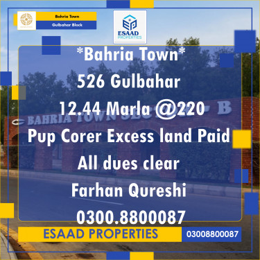 12.44 Marla Residential Plot for Sale in Sector C - Gulbahar Block -  Bahria Town, Lahore - (BP-363848)
