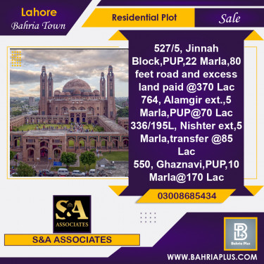 Residential Plot for Sale in Bahria Town, Lahore - (BP-363954)