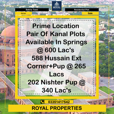 1 Kanal Residential Plot for Sale in Sector B - Bahria Springs -  Bahria Town, Lahore - (BP-364089)