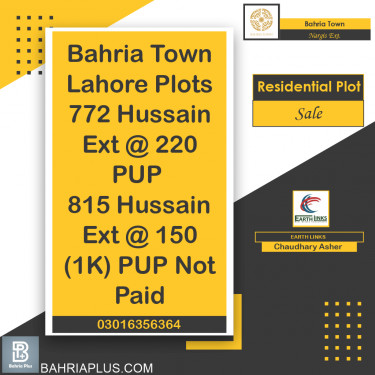 1 Kanal Residential Plot for Sale in Sector C - Nargis/Hussain Ext. -  Bahria Town, Lahore - (BP-364156)