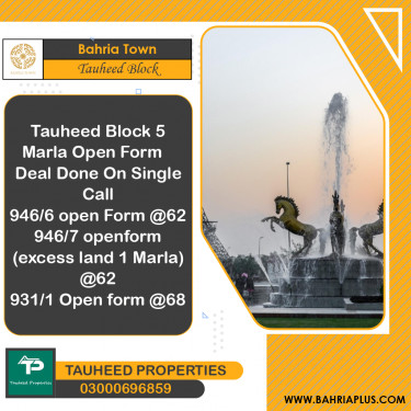 5 Marla Residential Plot for Sale in Sector F - Tauheed Block -  Bahria Town, Lahore - (BP-364182)