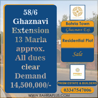13 Marla Residential Plot for Sale in Sector F - Ghaznavi Ext. Block -  Bahria Town, Lahore - (BP-364265)