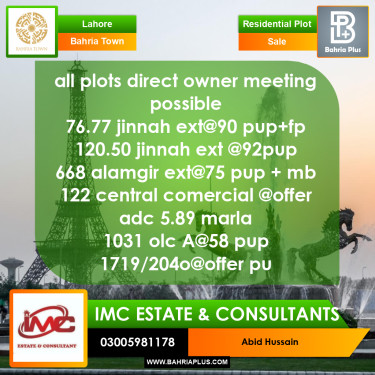 Residential Plot for Sale in Bahria Town, Lahore - (BP-364657)