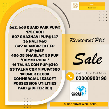 Residential Plot for Sale in Bahria Town, Lahore - (BP-364769)