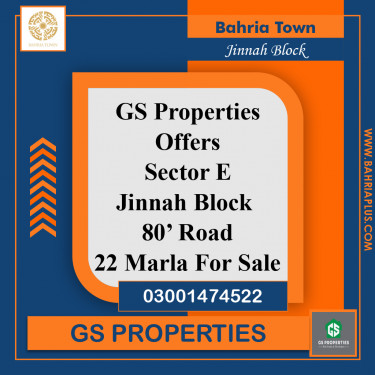 22 Marla Residential Plot for Sale in Sector E - Jinnah Block -  Bahria Town, Lahore - (BP-365688)