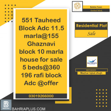 10 Marla Residential Plot for Sale in Sector F - Tauheed Block -  Bahria Town, Lahore - (BP-365778)