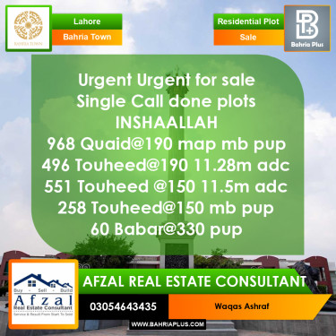Residential Plot for Sale in Bahria Town, Lahore - (BP-366446)